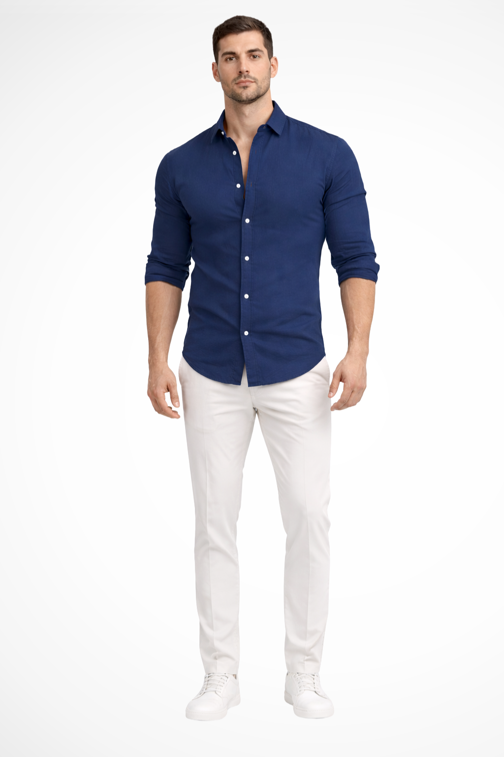 Button-down style for men: a loose fit long sleeve shirt for versatile wear.