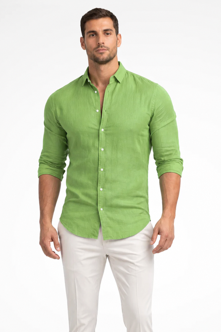 Casual button-down shirt for men with a stylish lapel collar and loose fit.