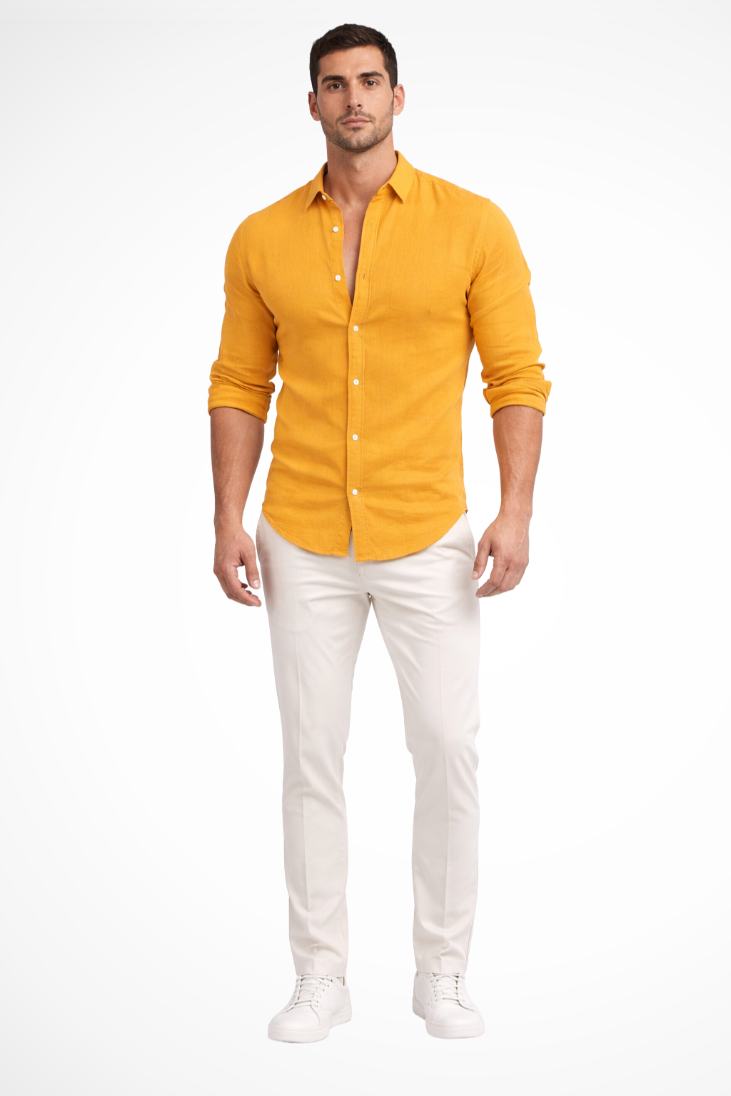 Stay cool in this men's summer fashion long sleeve casual shirt.