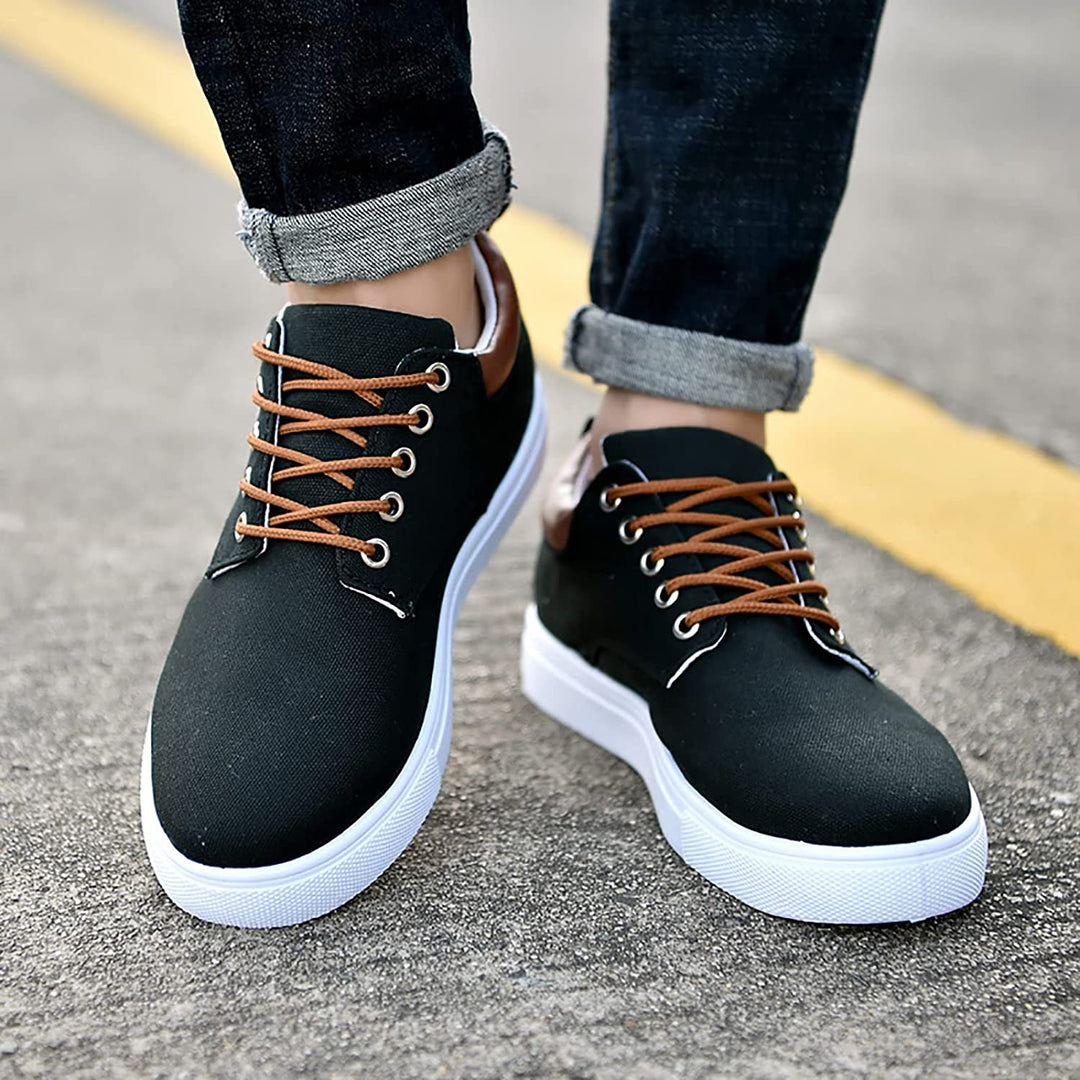 Front view of men's everyday comfort lace-up sneakers, showcasing the classic round toe design.