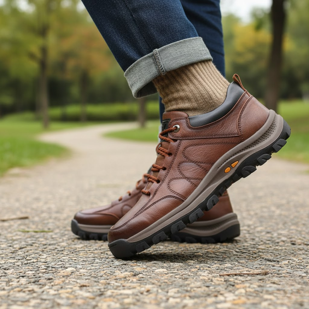 Men's orthopedic walking shoes, low-top casual footwear with lace-up support.