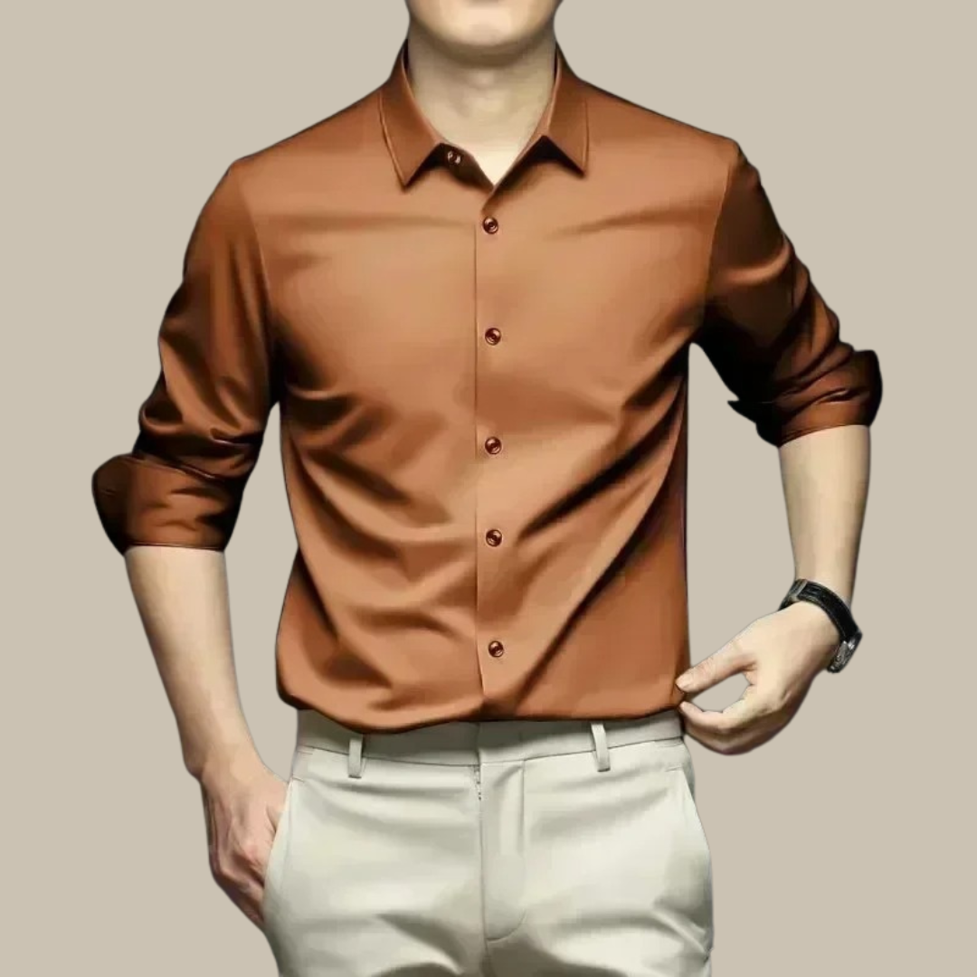Men's luxurious casual silk shirt, offering effortless elegance and versatile wear.