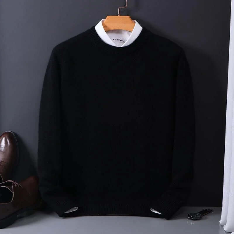 Front view of a men's luxurious soft long sleeve jumper. Comfortable casual elegant pullover sweater.