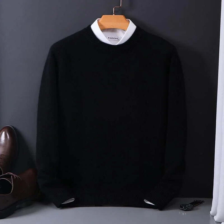 Front view of a men's luxurious soft long sleeve jumper. Comfortable casual elegant pullover sweater.