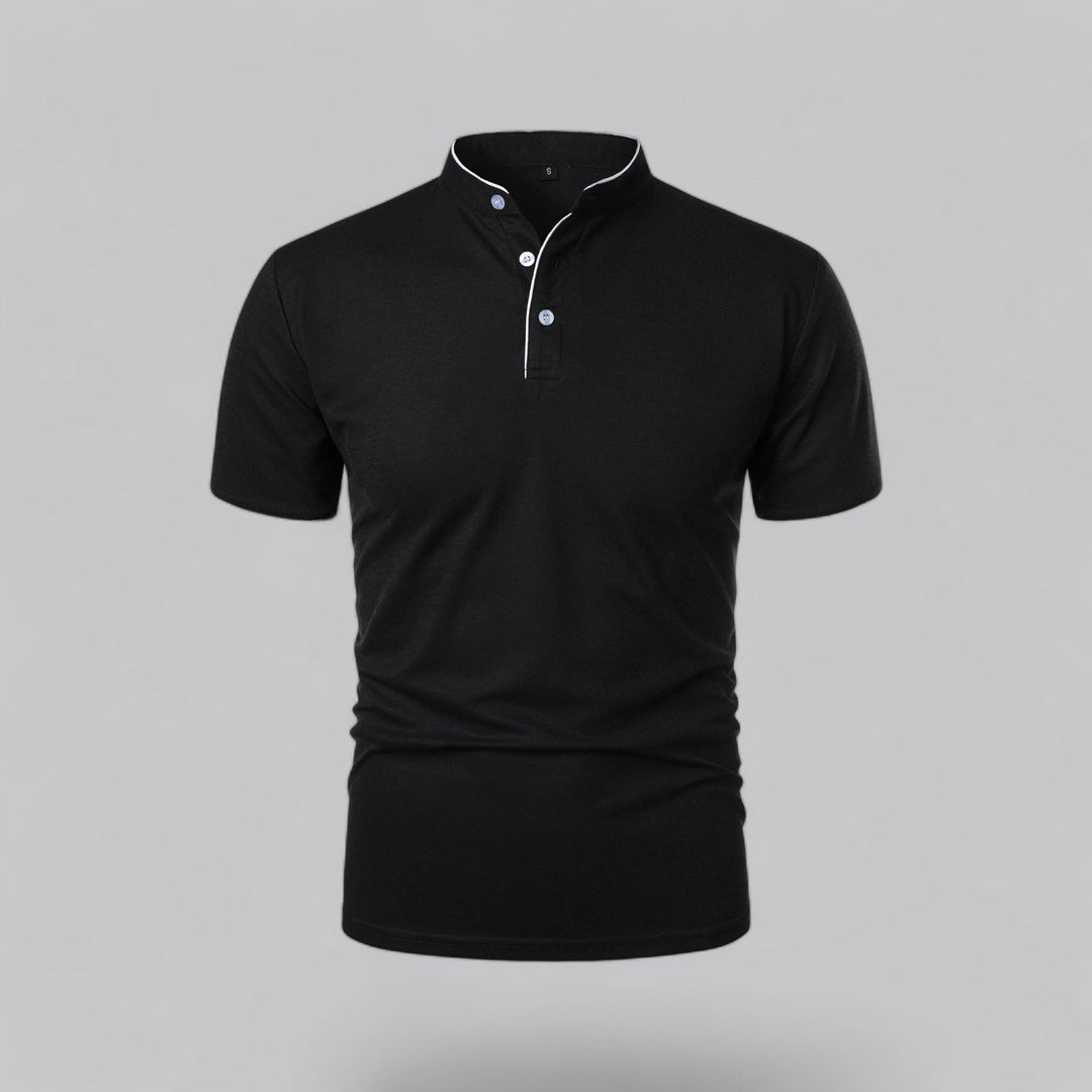 Men's collarless polo shirt, short sleeve, luxury, old money style, smart casual, business casual, summer fashion.