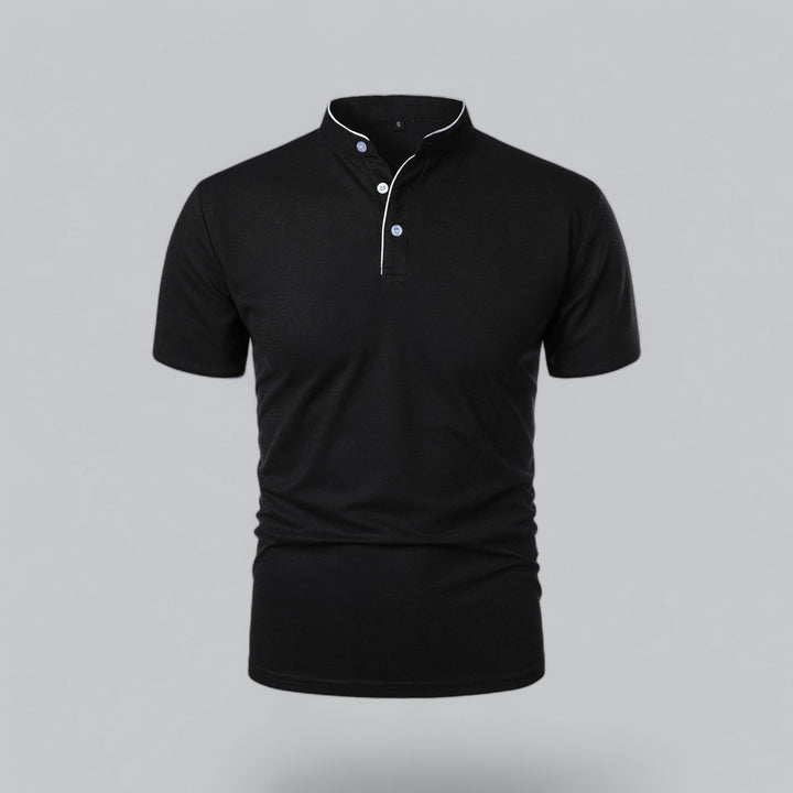 Men's collarless polo shirt, short sleeve, luxury, old money style, smart casual, business casual, summer fashion.