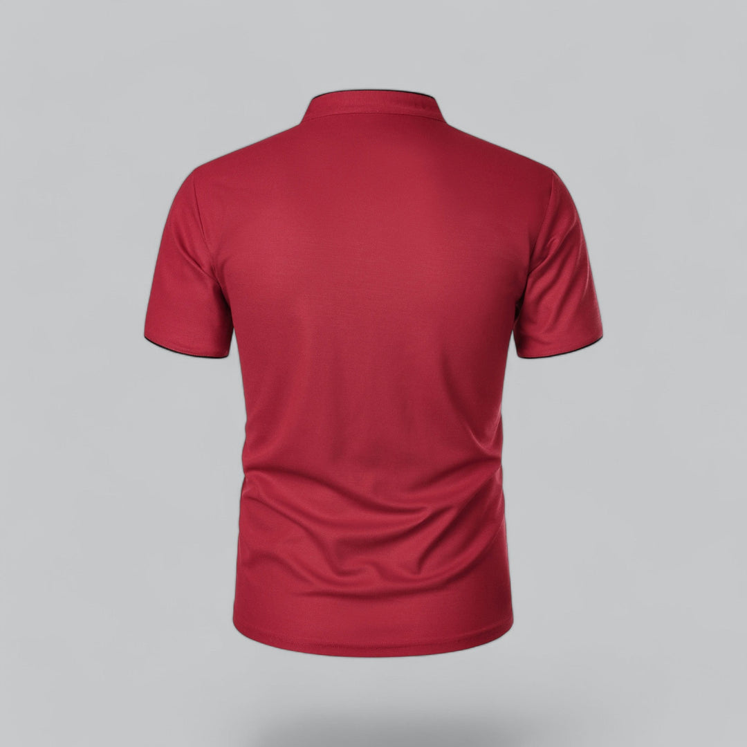 Sophisticated men's collarless polo, short sleeve, ideal for a luxurious summer wardrobe with old money style.