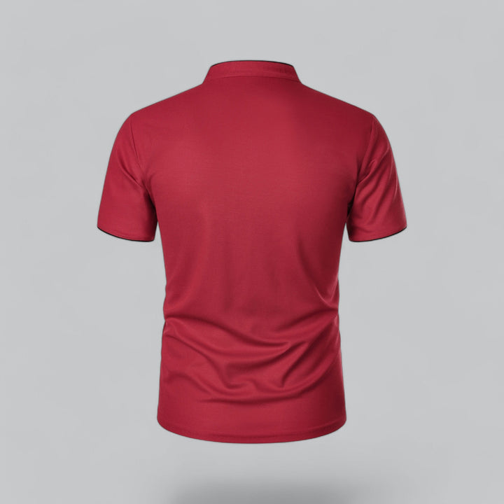 Sophisticated men's collarless polo, short sleeve, ideal for a luxurious summer wardrobe with old money style.