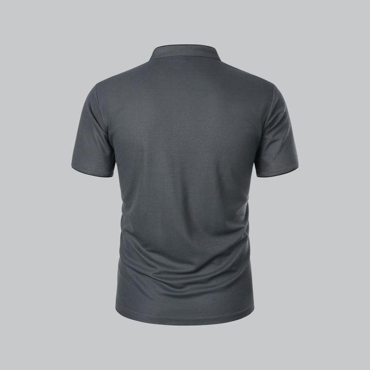 Men's Timeless Luxury Collarless Polo Shirt, short sleeve, perfect for a refined and sophisticated casual look.
