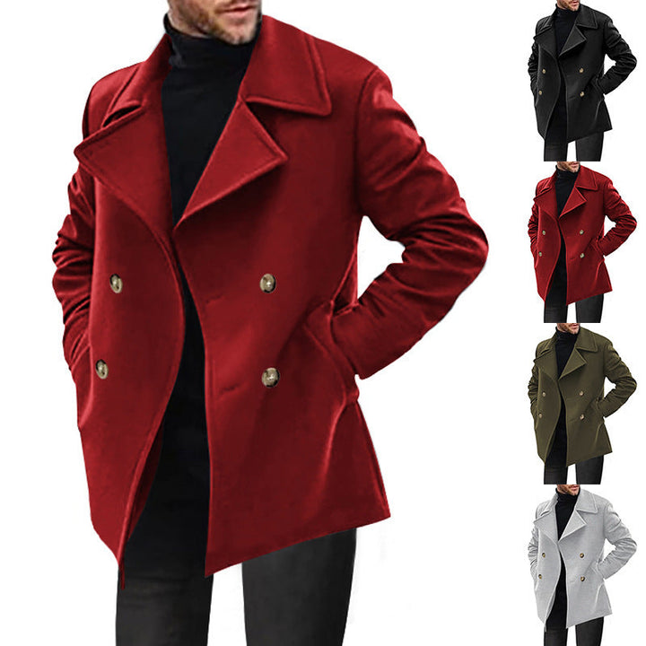 Men's luxury double-breasted jacket, timeless style, perfect for formal and smart casual winter fashion.