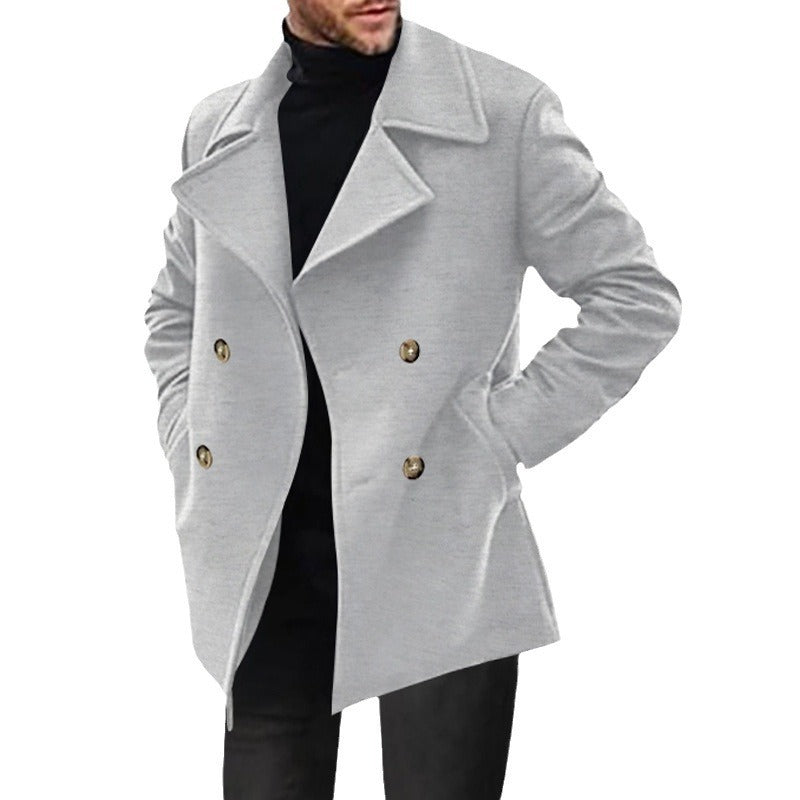 Luxurious men's long double-breasted jacket, offering timeless style and warmth for fall winter.