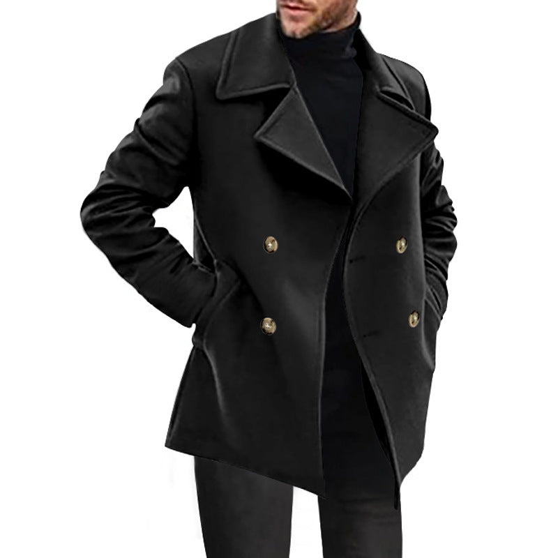 Timeless men's elegant double-breasted formal coat, a sophisticated outerwear essential for cool weather.