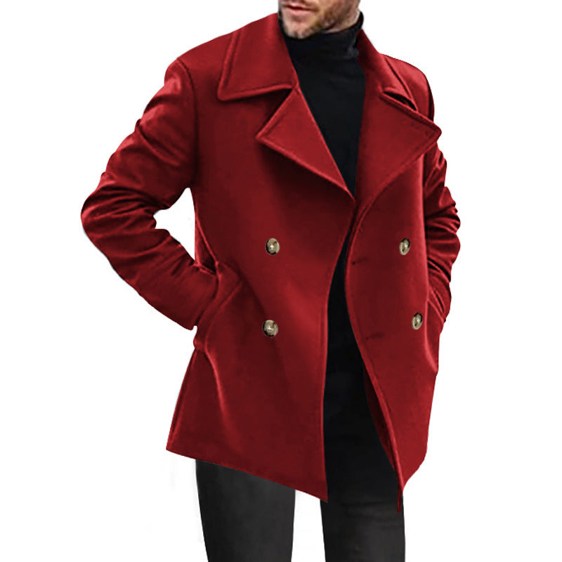 Statement men's double-breasted jacket, a modern classic offering luxury and sophisticated style for winter.