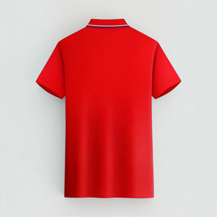 Essential men's fashion: luxury polo shirt, lightweight stretch fit. Smart casual short sleeve top.