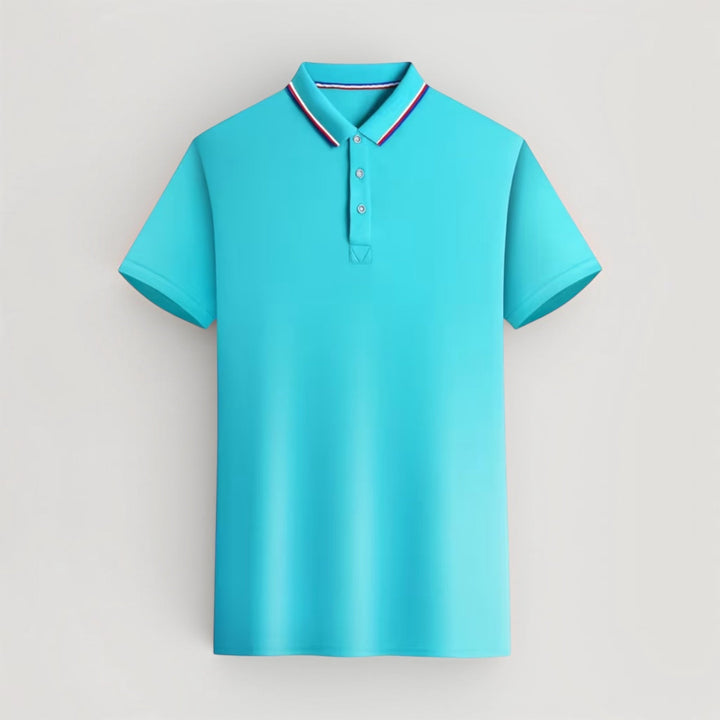 Men's lightweight polo shirt with stretch fit. Comfortable short sleeve casual top for men.