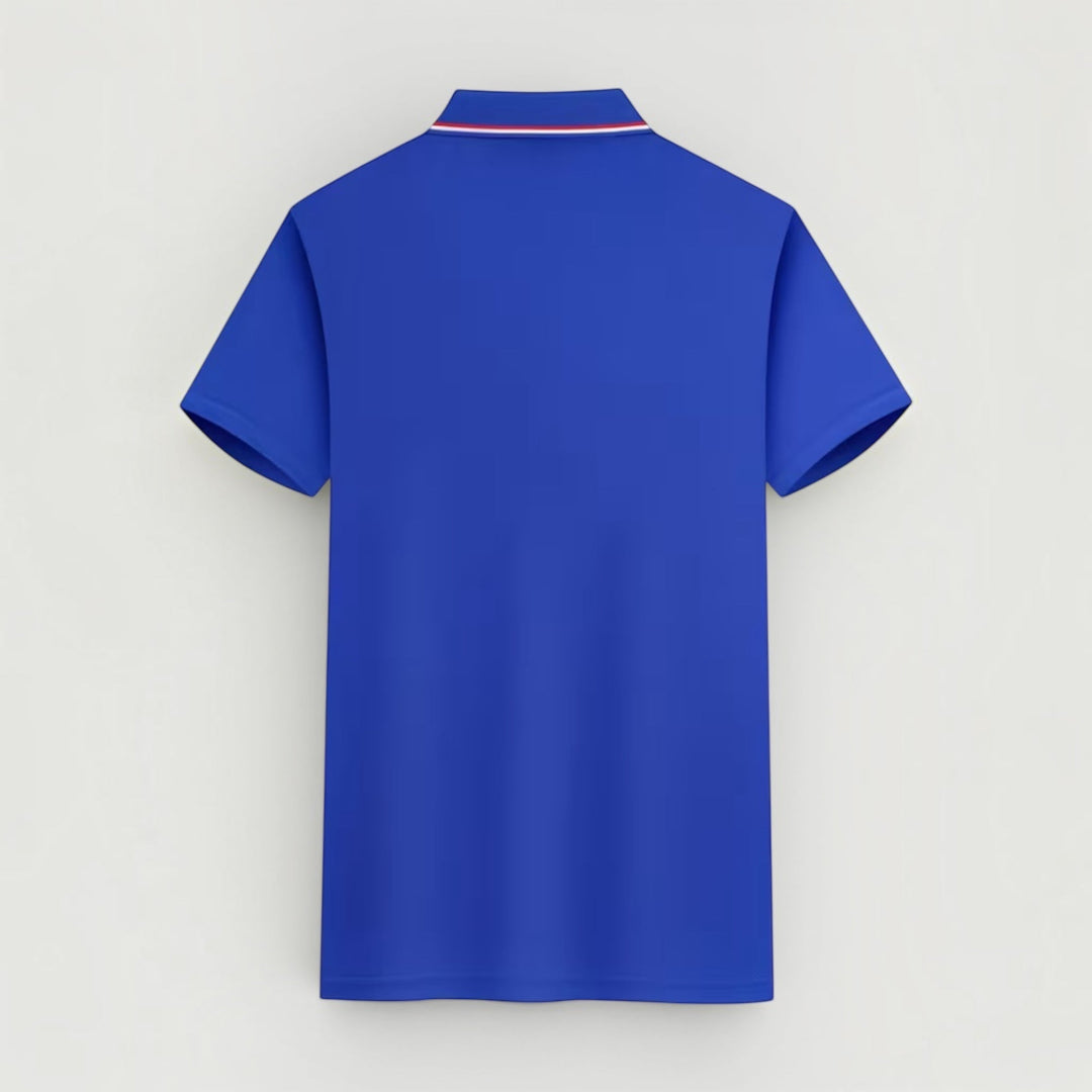 Luxury men's polo shirt, stretch fit for comfort, lightweight design. A versatile short sleeve smart casual top.