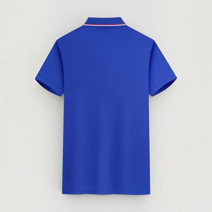 Luxury men's polo shirt, stretch fit for comfort, lightweight design. A versatile short sleeve smart casual top.