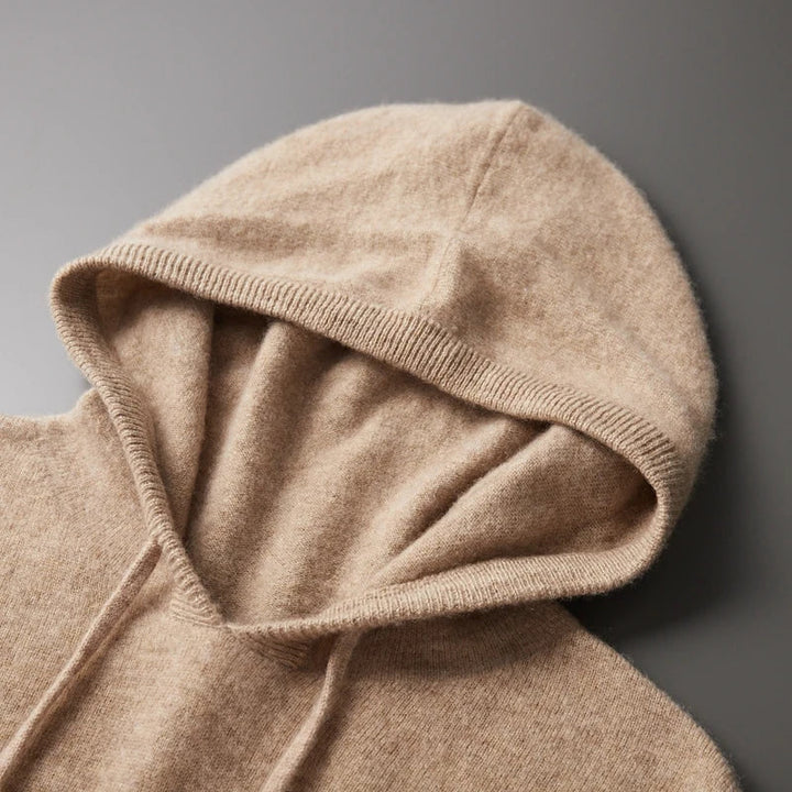 Soft, comfortable fabric of a men's luxury slimfit hoodie, perfect casual everyday outerwear. Modern design.