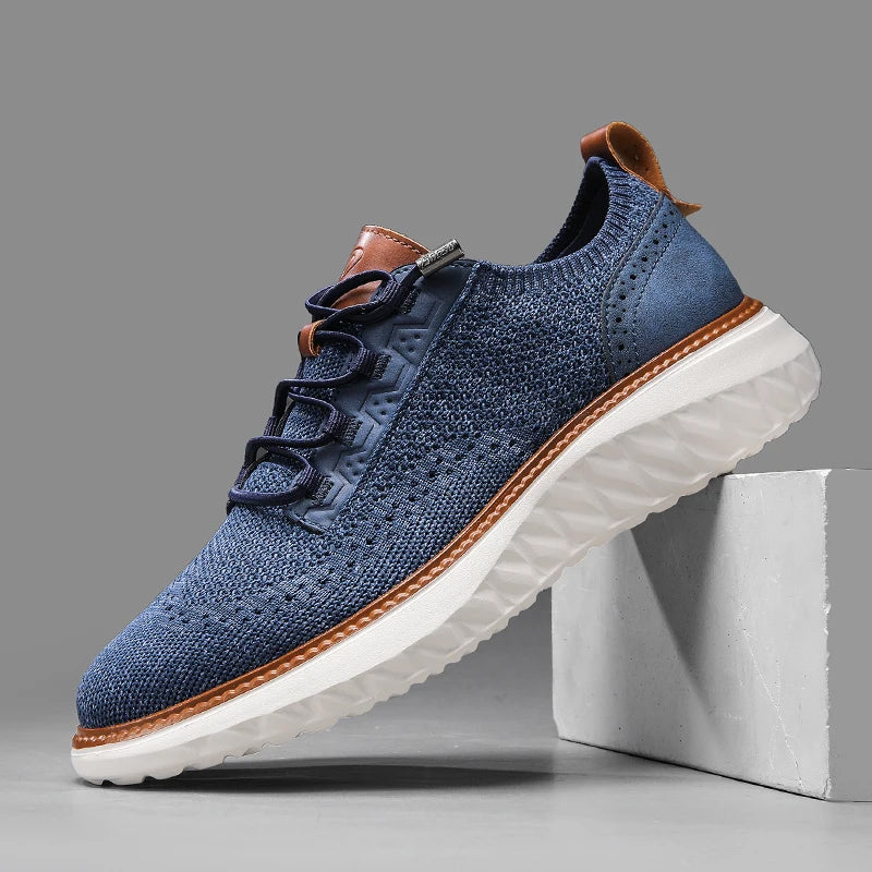 Khaki men's breathable comfort sneakers, lightweight for walking & casual everyday wear, slip-on style.