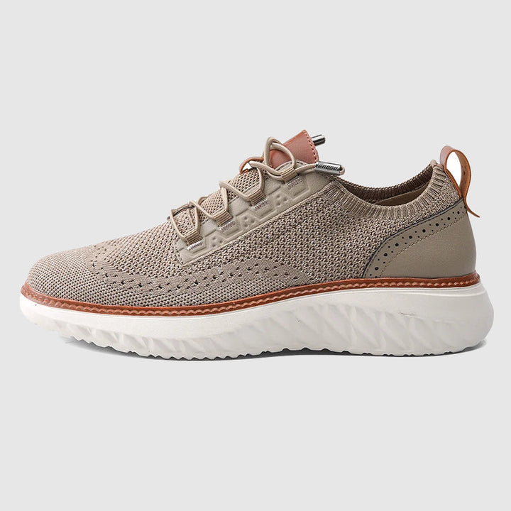 Stylish men's khaki slip-on sneakers, breathable & comfortable for walking, casual outfits, daily wear.
