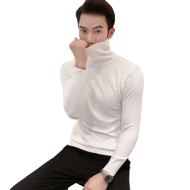 Men's Merino Wool Turtleneck Sweater - Classic black knitwear for winter