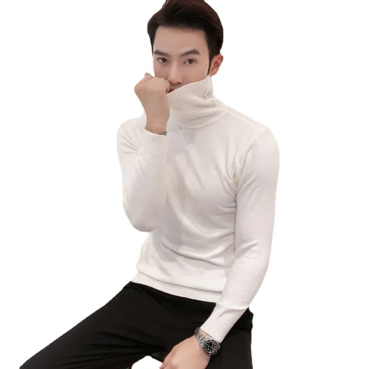 Men's Merino Wool Turtleneck Sweater - Classic black knitwear for winter