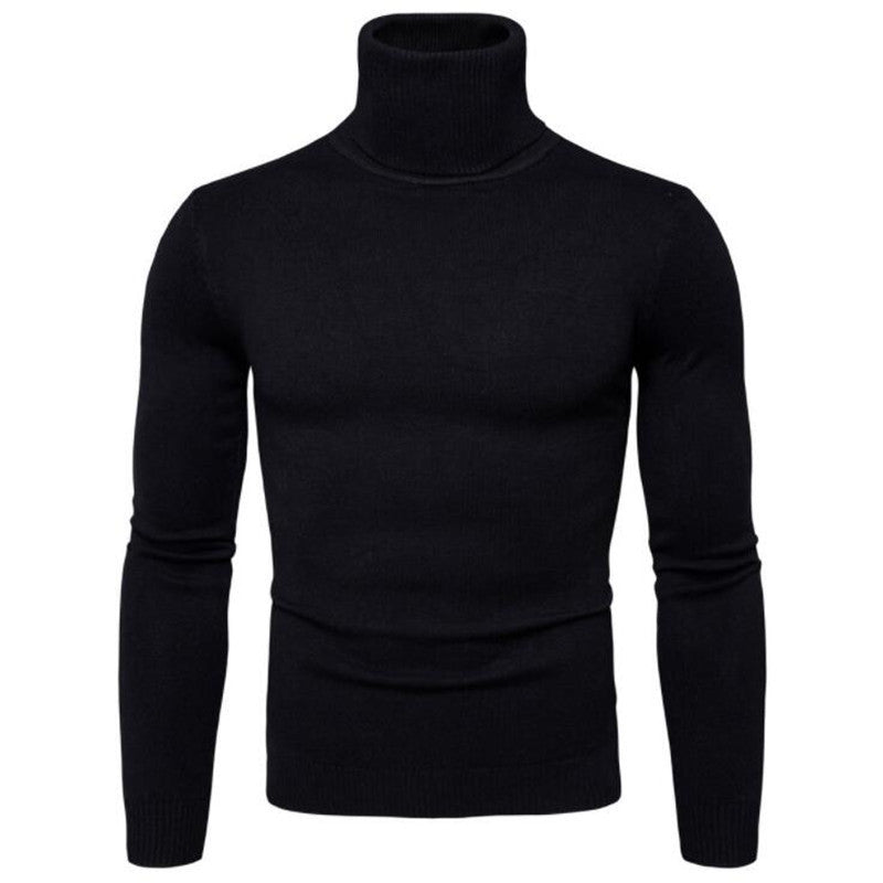 Close-up of the high neck on a men's Merino wool turtleneck