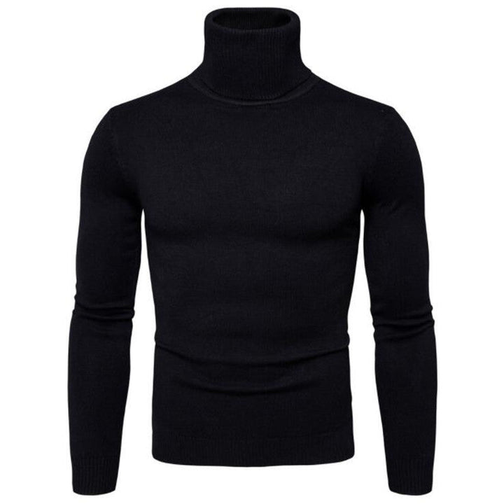 Close-up of the high neck on a men's Merino wool turtleneck