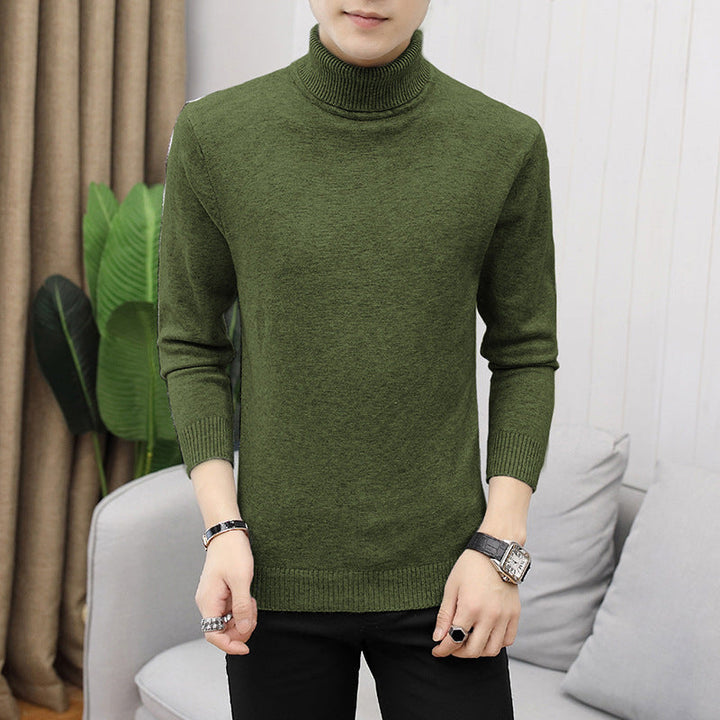 Close-up of soft Merino wool texture on men's turtleneck sweater