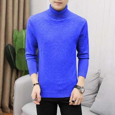 Men's cozy blue Merino wool turtleneck sweater, perfect for casual wear