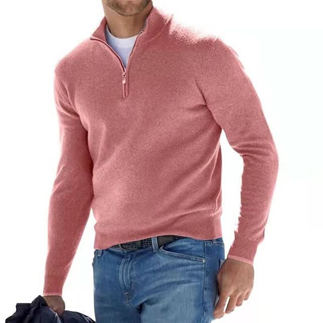 Men's merino wool V-neck zip jumper, offering comfortable, breathable, and stylish smart casual versatility.