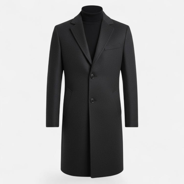 Men's outerwear: a detailed look at a mid-length wool trench coat design