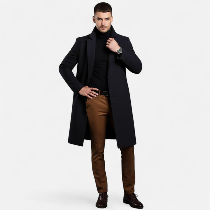 Versatile khaki wool trench coat for men, suitable for various occasions