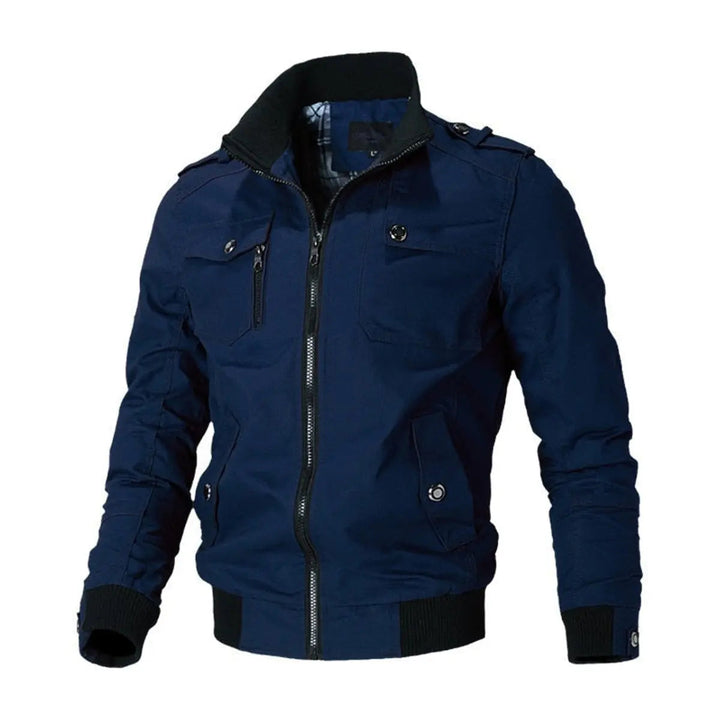 Versatile men's military bomber jacket, all-season outerwear with practical multi-pockets and a sturdy zip-up front.