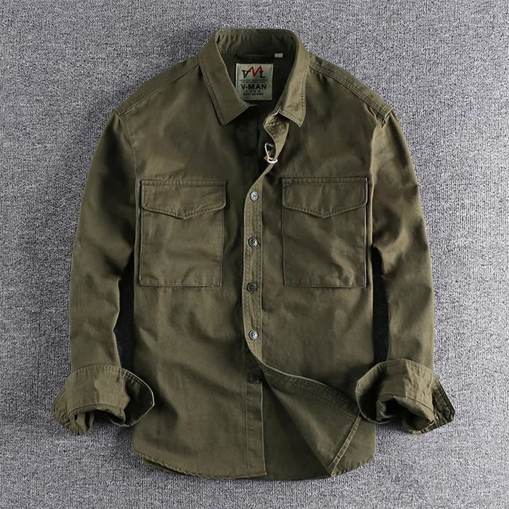 Men's button-down long sleeve utility work shirt, ideal for functional casual or everyday wear.