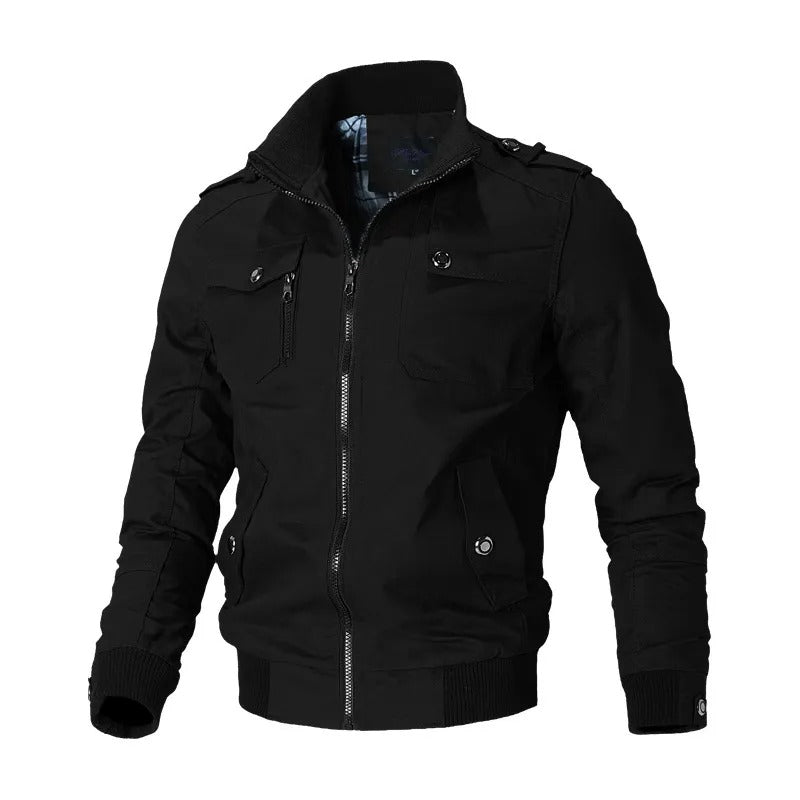 Men's military style bomber jacket, a stylish & comfortable transitional piece for urban casual fashion.