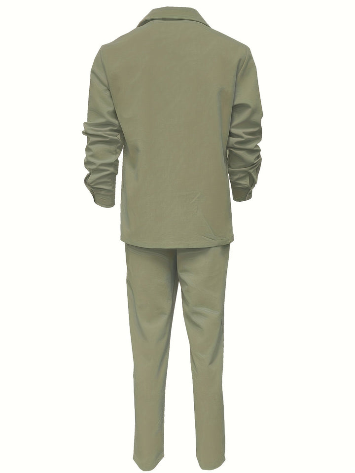Comfortable trousers from a men's linen blend two-piece set, offering relaxed fit for versatile wear.