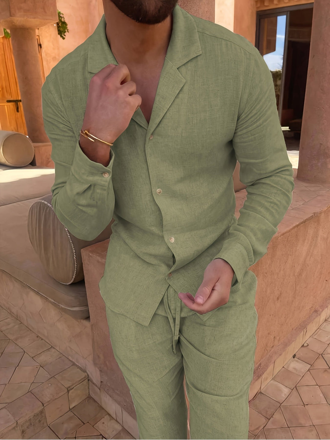 Breathable linen blend men's two-piece set ensures maximum comfort for summer and casual wear.