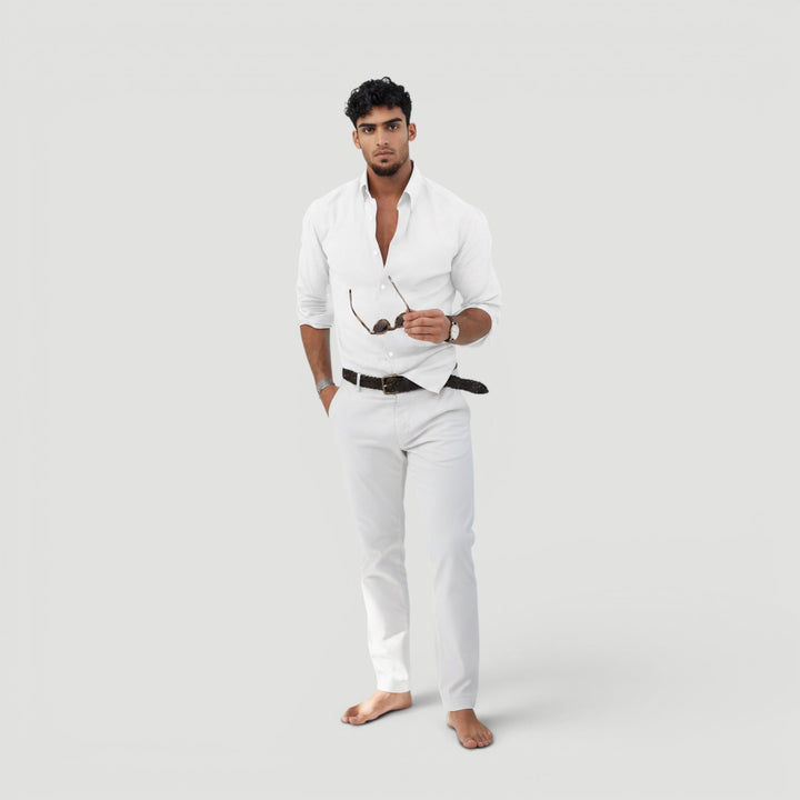Men's minimalist long sleeve button-up shirt for smart casual elegance.