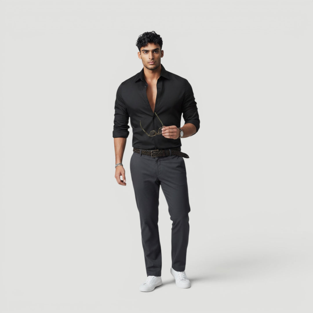 Versatile men's long sleeve button shirt, perfect for everyday wear and timeless style.