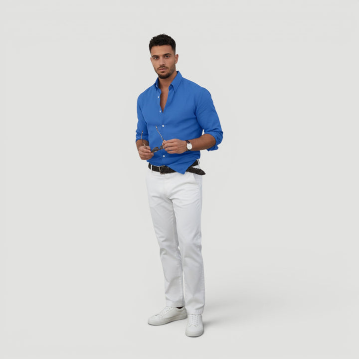 Elegant men's long sleeve button-up shirt, a smart casual staple for modern menswear.