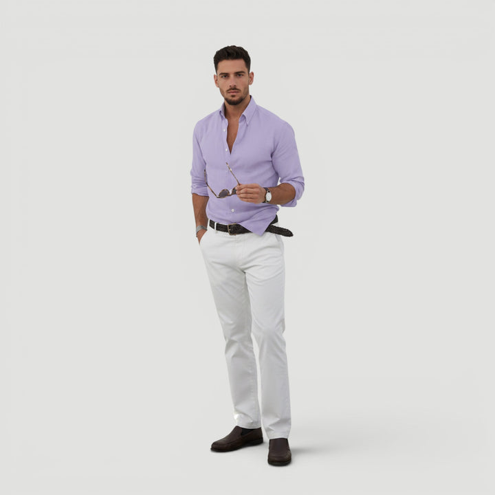 Timeless men's casual button shirt, a minimalist long sleeve design for effortless fashion.