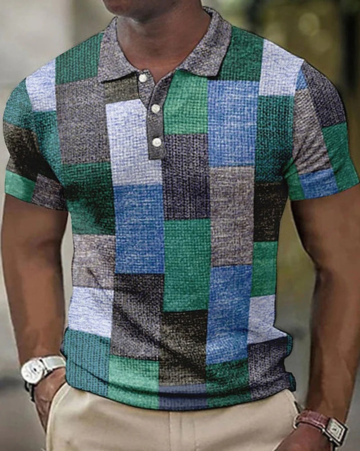 Men's modern checkered polo shirt, short sleeve, perfect for casual summer wear and comfort. New 3D print style.