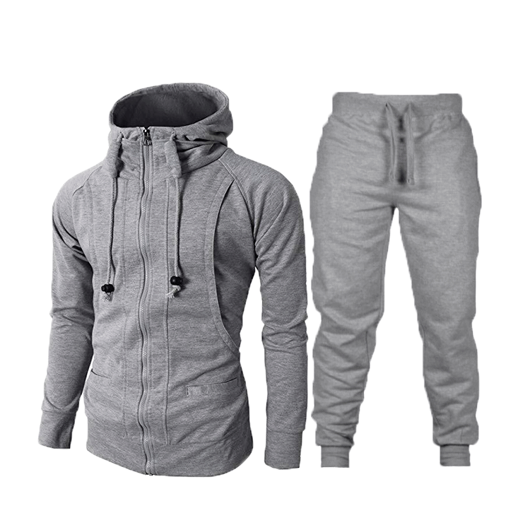Comfortable men's activewear suit, modern cut, practical pockets, suitable for performance.