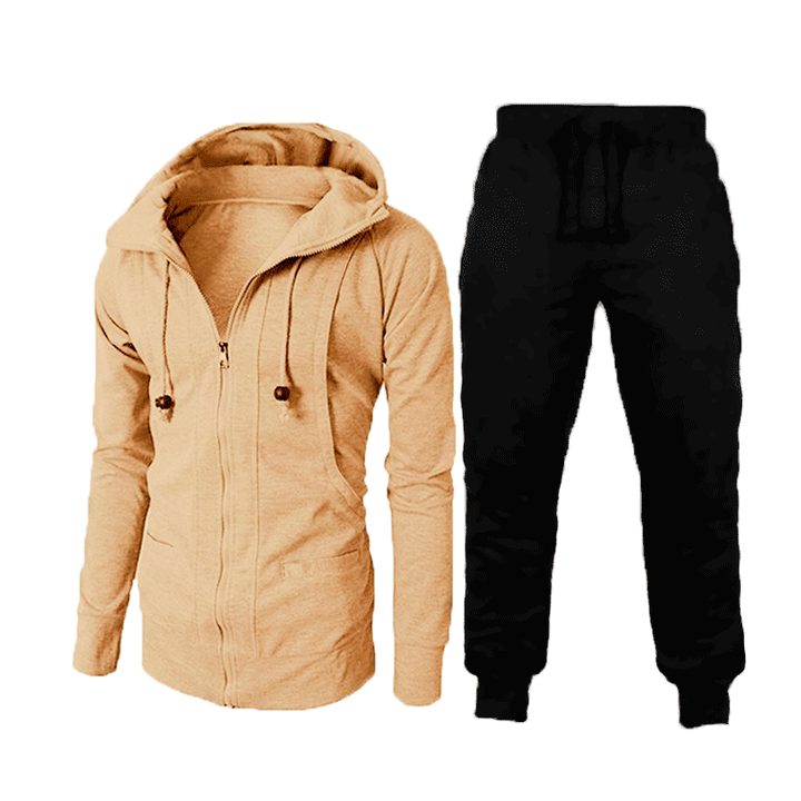 Stylish men's performance suit, modern design with practical pockets, great for casual or gym use.