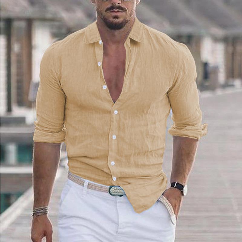 Stylish men's modern fit long-sleeve button-up shirt, great for smart casual, business, or daily use.
