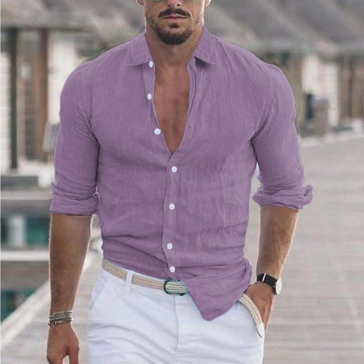 Professional men's modern fit long-sleeve button-up shirt, essential for office & business casual.