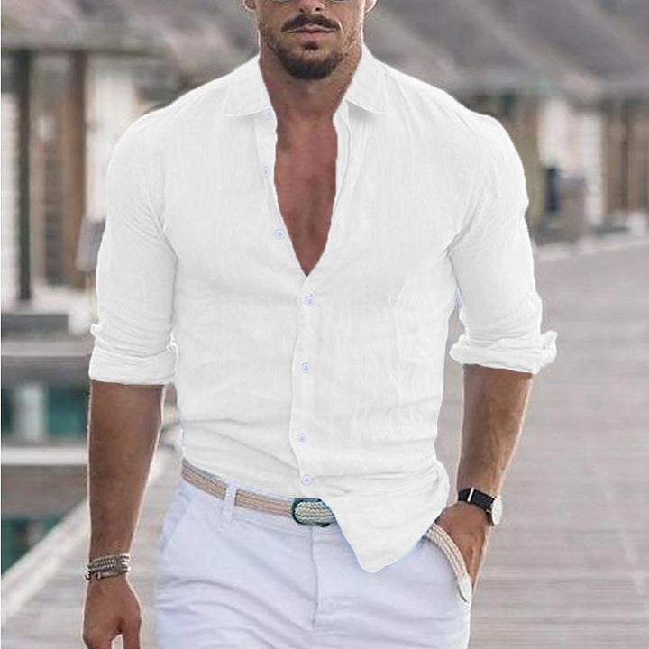 High-quality men's long-sleeve button-up shirt, modern fit design for tailored everyday wear.