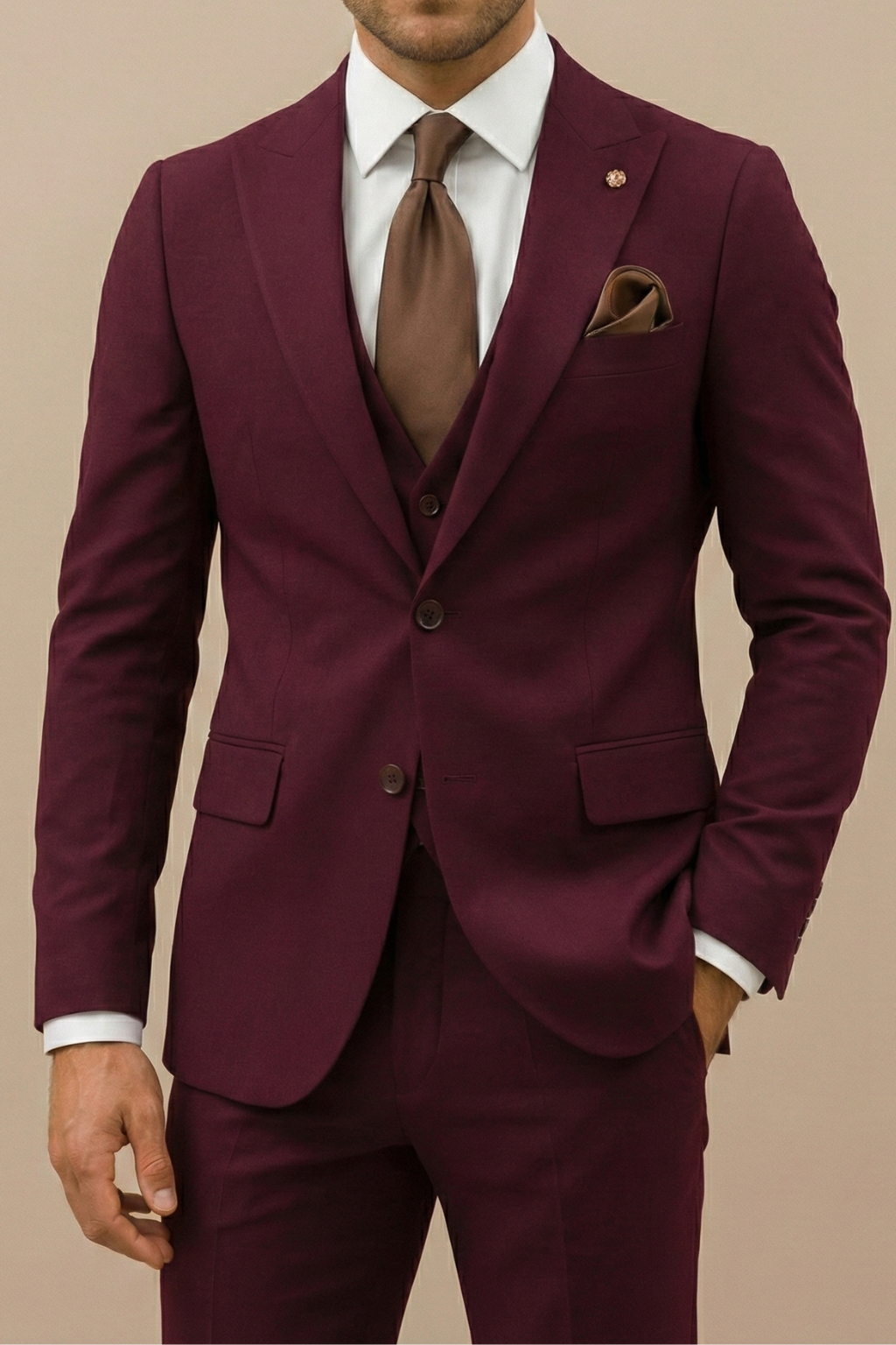 Full view of the Men's Cameron three piece suit, versatile for parties and events.