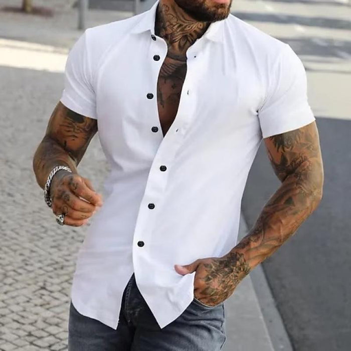 Men's modern fitted short sleeve shirt in blue, perfect for casual wear.